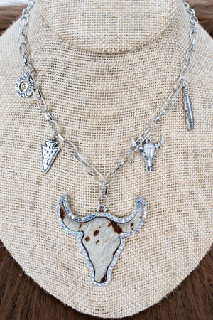 Crystal Avenue Wild Soul Cow Steer Silvertone Charm Necklace - Wholesale Accessory Market