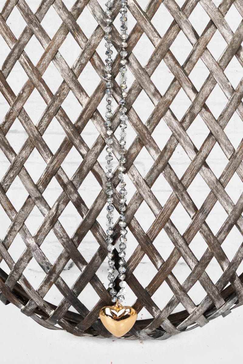 Crystal Avenue Heart Mode Silver Shadow Beaded Long Necklace - Wholesale Accessory Market