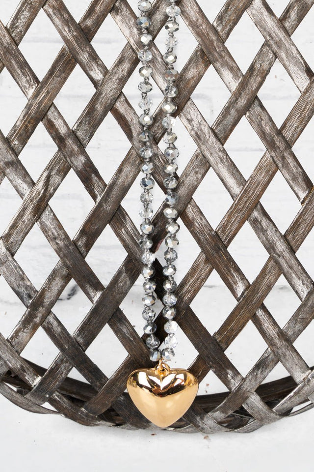 Crystal Avenue Heart Mode Silver Shadow Beaded Long Necklace - Wholesale Accessory Market