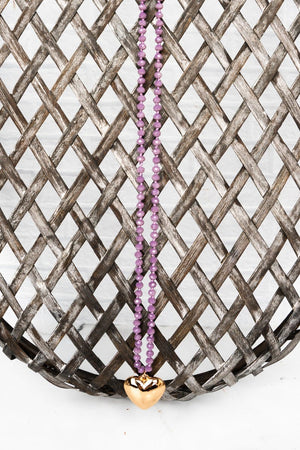 Crystal Avenue Heart Mode Light Ameythst Beaded Long Necklace - Wholesale Accessory Market