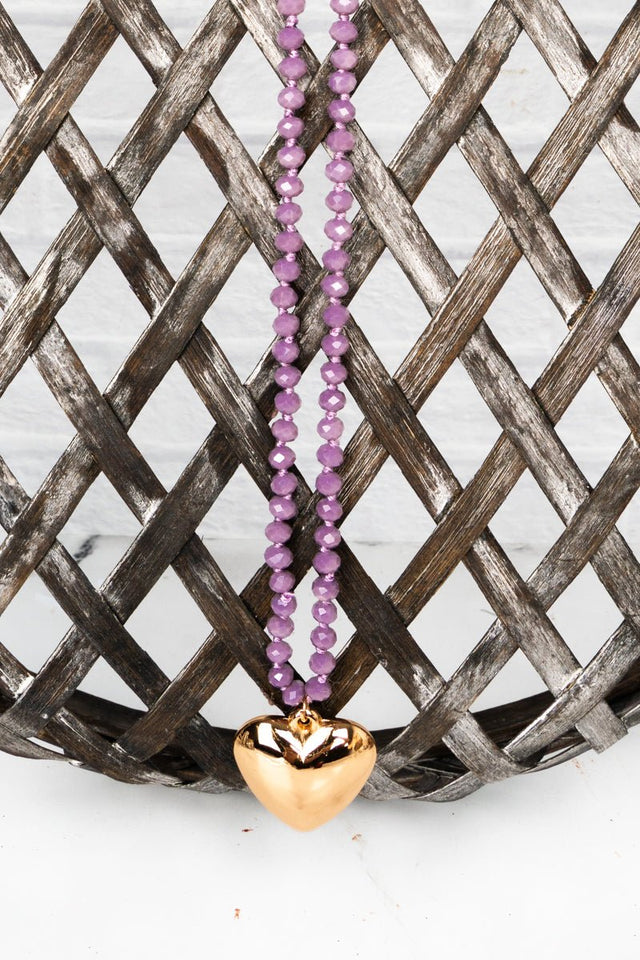 Crystal Avenue Heart Mode Light Ameythst Beaded Long Necklace - Wholesale Accessory Market