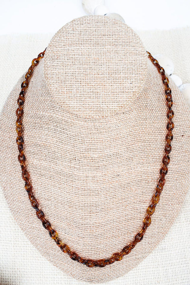Crystal Avenue Glow Getter Brown Tortoiseshell Link Necklace - Wholesale Accessory Market