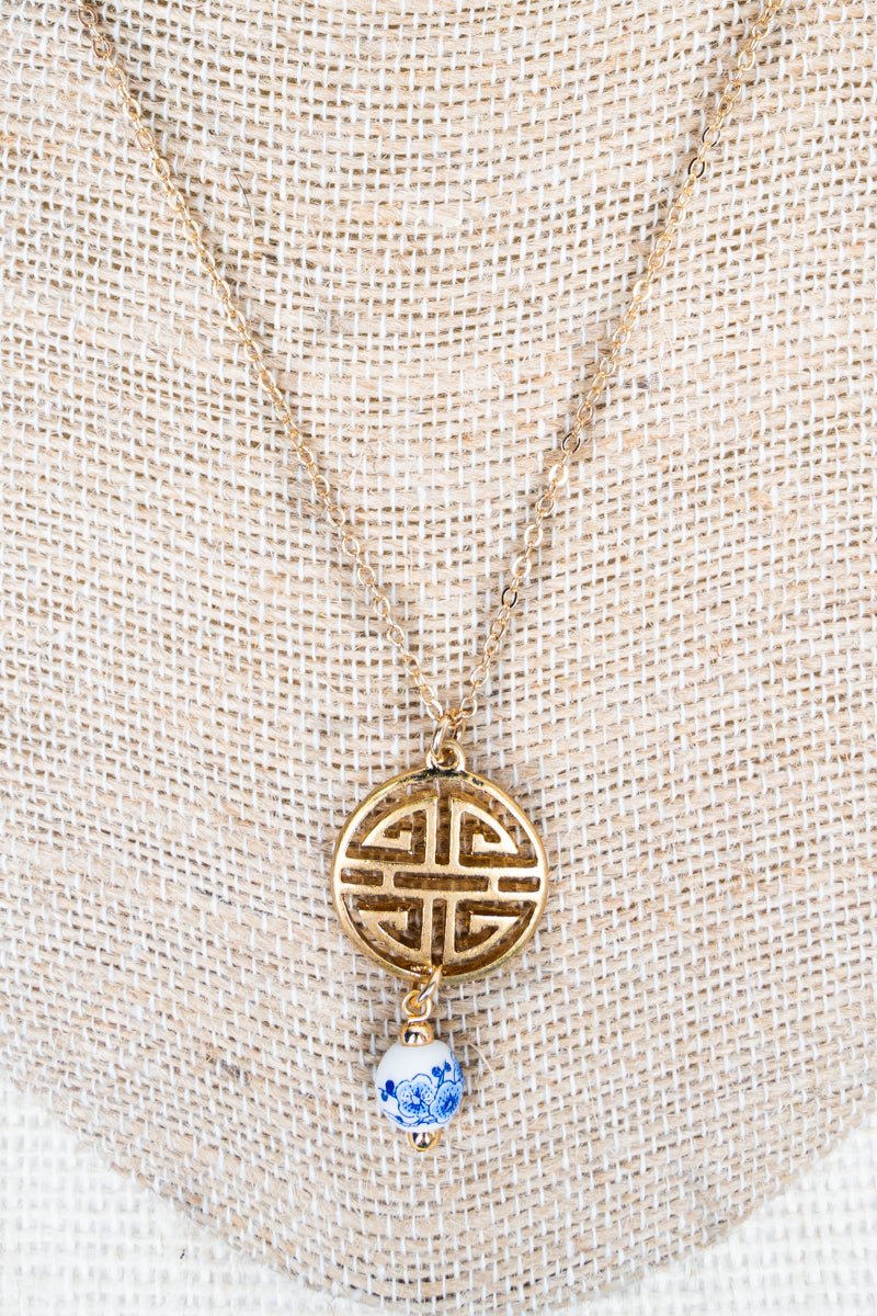 Crystal Avenue Blue Bouquet of Blessings Goldtone Necklace - Wholesale Accessory Market