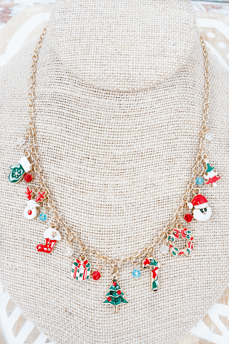 Crystal Avenue Merry Lineup Goldtone Charm Necklace - Wholesale Accessory Market