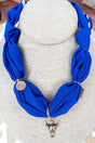 Crystal Avenue Blue Western Muse Steer Pendant Fabric Necklace - Wholesale Accessory Market