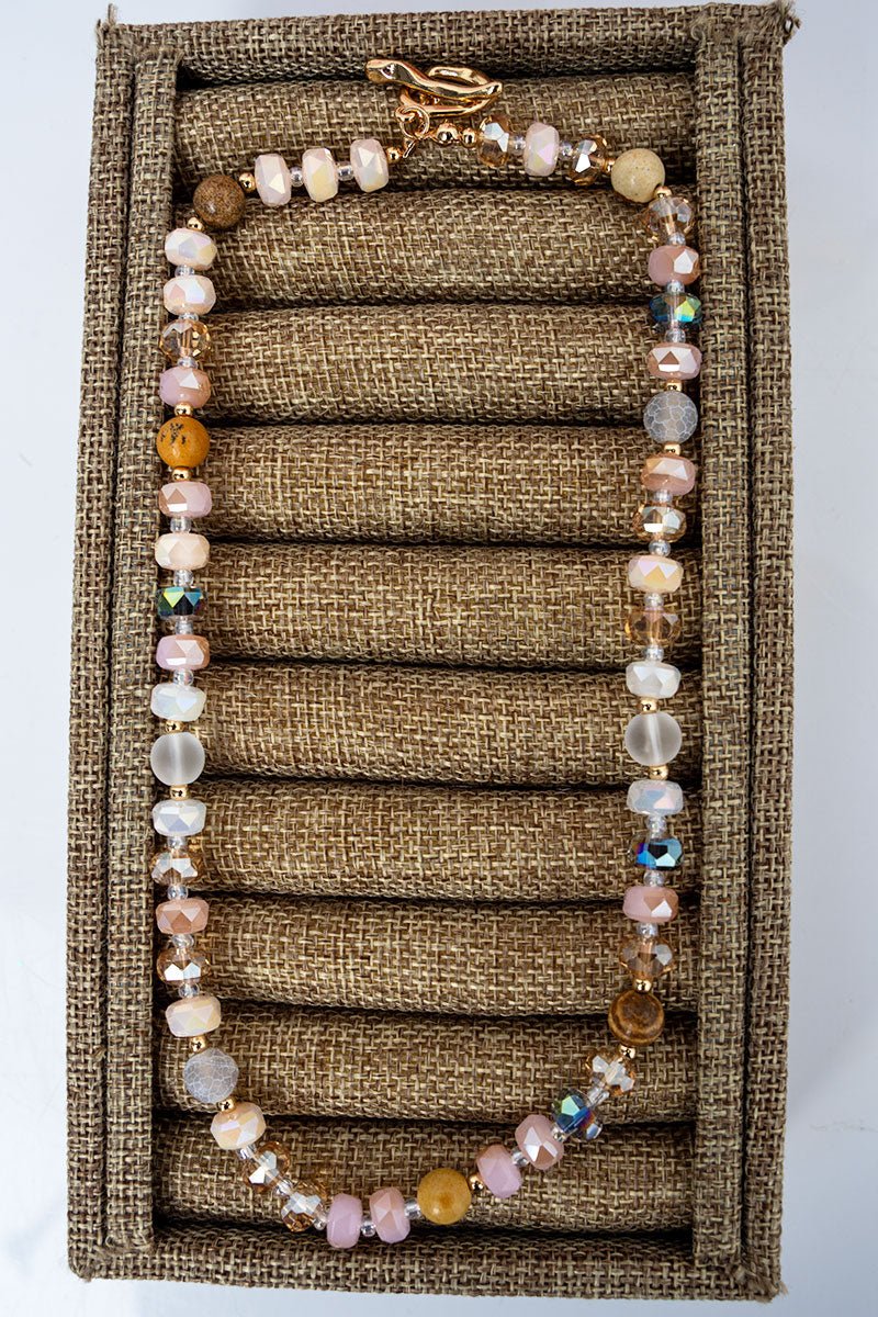 Crystal Avenue Soft Pink Beaded Monaco Mood Toggle Necklace - Wholesale Accessory Market