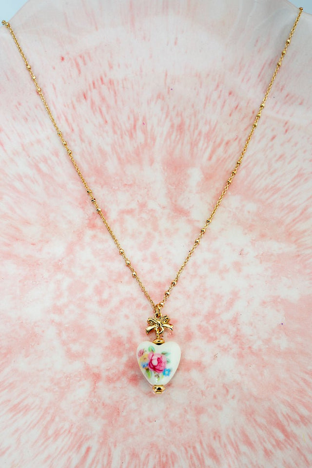 Crystal Avenue Pink Porcelain Heart Goldtone Necklace - Wholesale Accessory Market