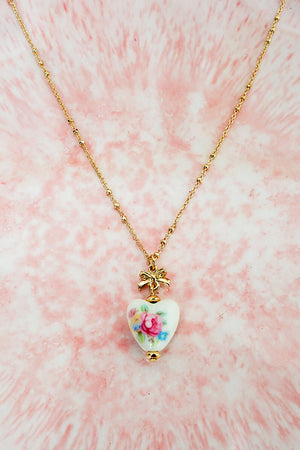 Crystal Avenue Pink Porcelain Heart Goldtone Necklace - Wholesale Accessory Market