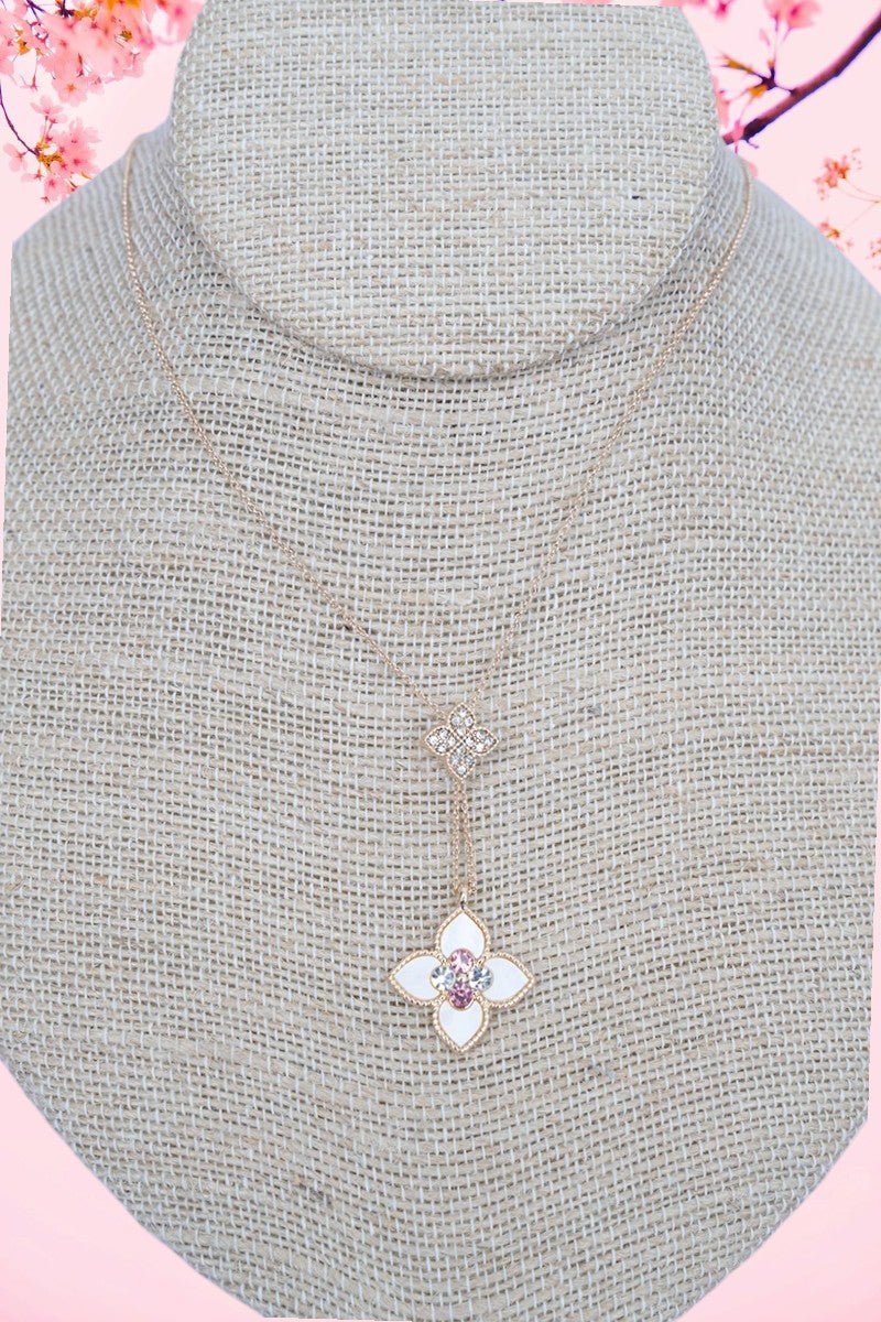 Crystal Avenue White & Pink Garden Glow Goldtone Necklace - Wholesale Accessory Market