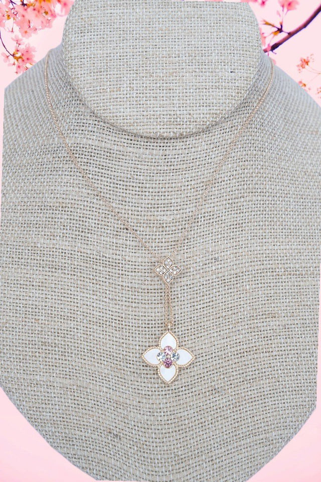 Crystal Avenue White & Pink Garden Glow Goldtone Necklace - Wholesale Accessory Market
