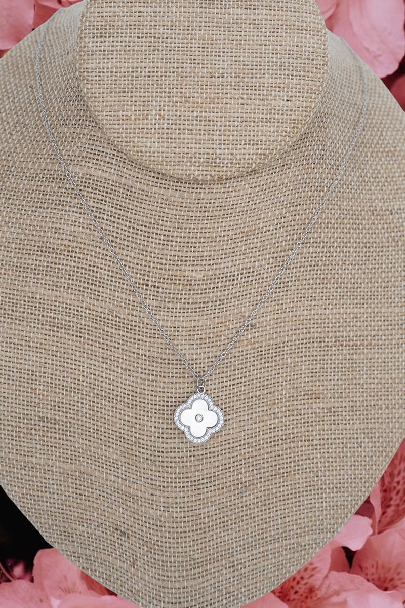 Crystal Avenue Cubic Zirconia Clover Serenity Silvertone Necklace - Wholesale Accessory Market