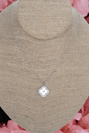 Crystal Avenue Cubic Zirconia Clover Serenity Silvertone Necklace - Wholesale Accessory Market