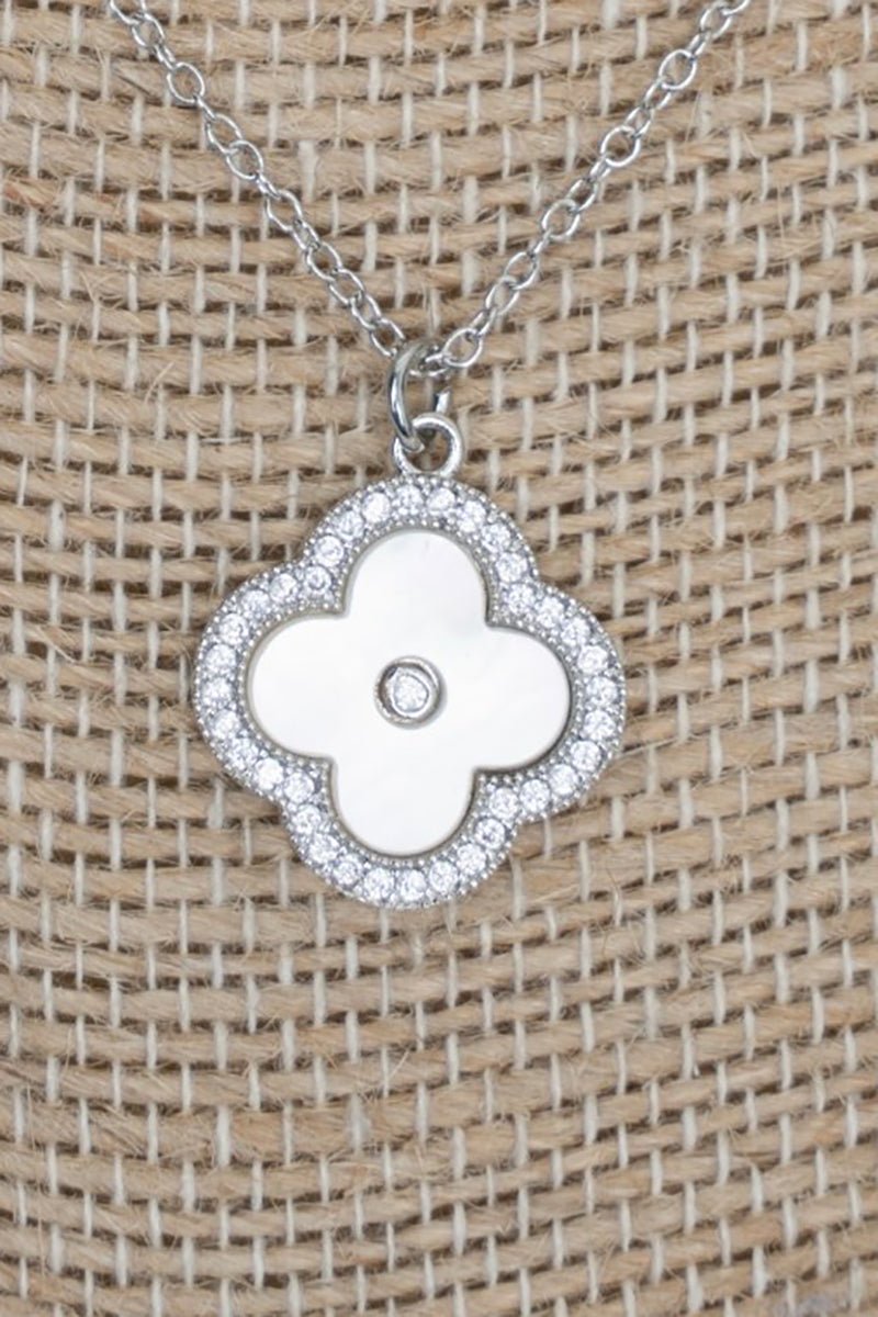Crystal Avenue Cubic Zirconia Clover Serenity Silvertone Necklace - Wholesale Accessory Market