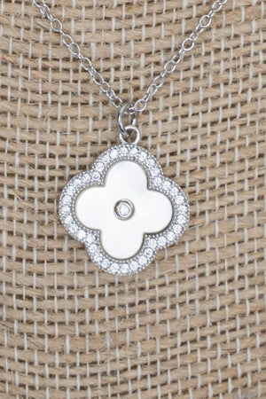 Crystal Avenue Cubic Zirconia Clover Serenity Silvertone Necklace - Wholesale Accessory Market