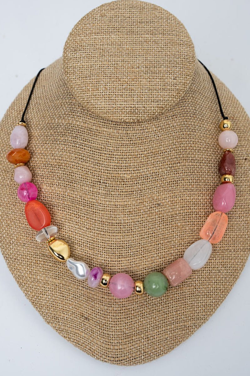 Crystal Avenue Light Rose and Goldtone Santorini Market Cord Necklace - Wholesale Accessory Market
