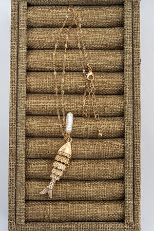 Crystal Avenue Keep Swimming Goldtone Fish Necklace - Wholesale Accessory Market