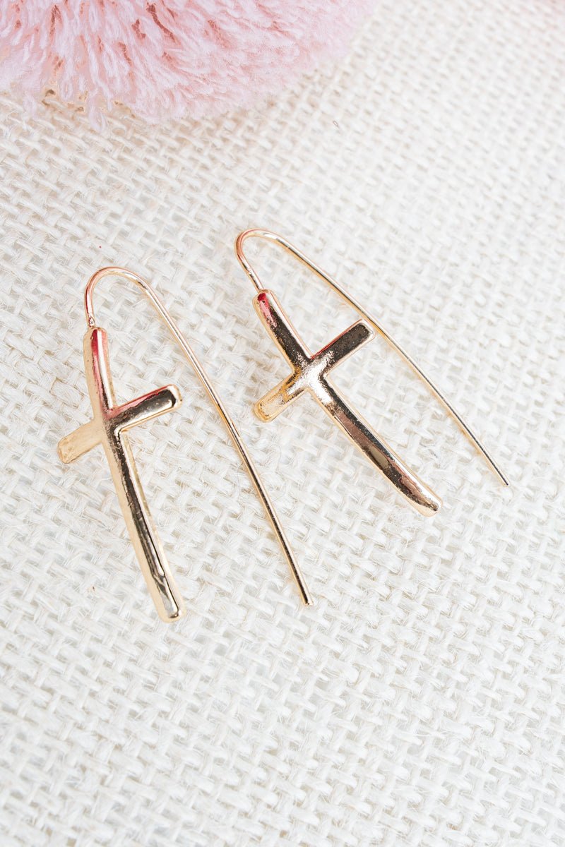 Crystal Avenue Goldtone Calah Cross Threader Earrings - Wholesale Accessory Market