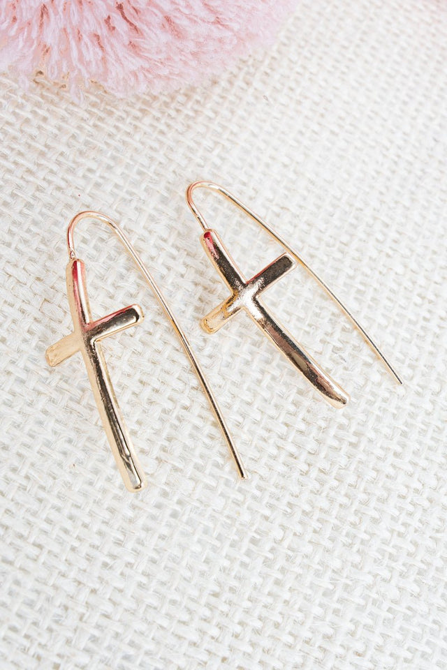 Crystal Avenue Goldtone Calah Cross Threader Earrings - Wholesale Accessory Market
