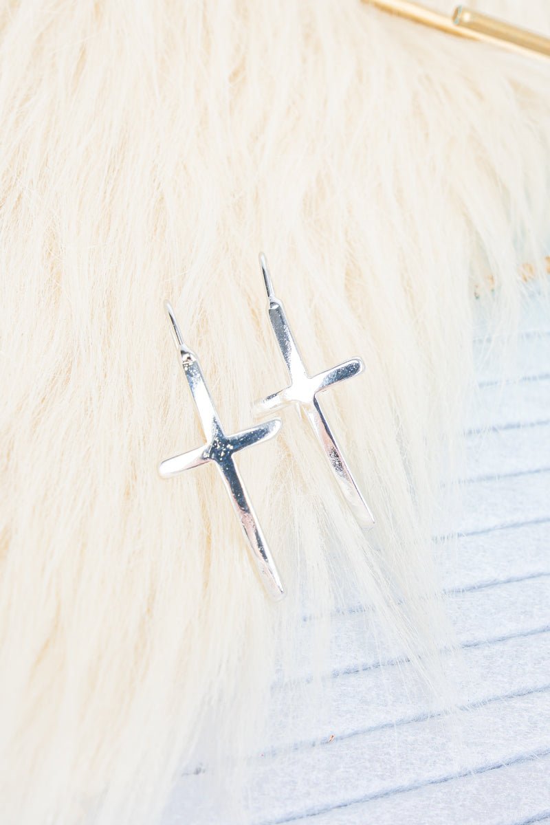 Crystal Avenue Silvertone Calah Cross Threader Earrings - Wholesale Accessory Market