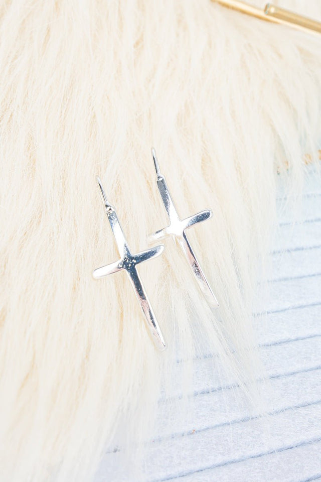 Crystal Avenue Silvertone Calah Cross Threader Earrings - Wholesale Accessory Market