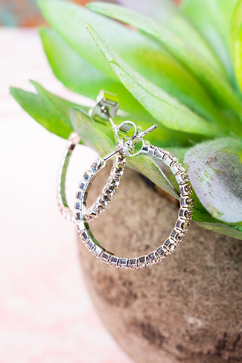Crystal Avenue Carina Silvertone Crystal Hoop Earrings - Wholesale Accessory Market
