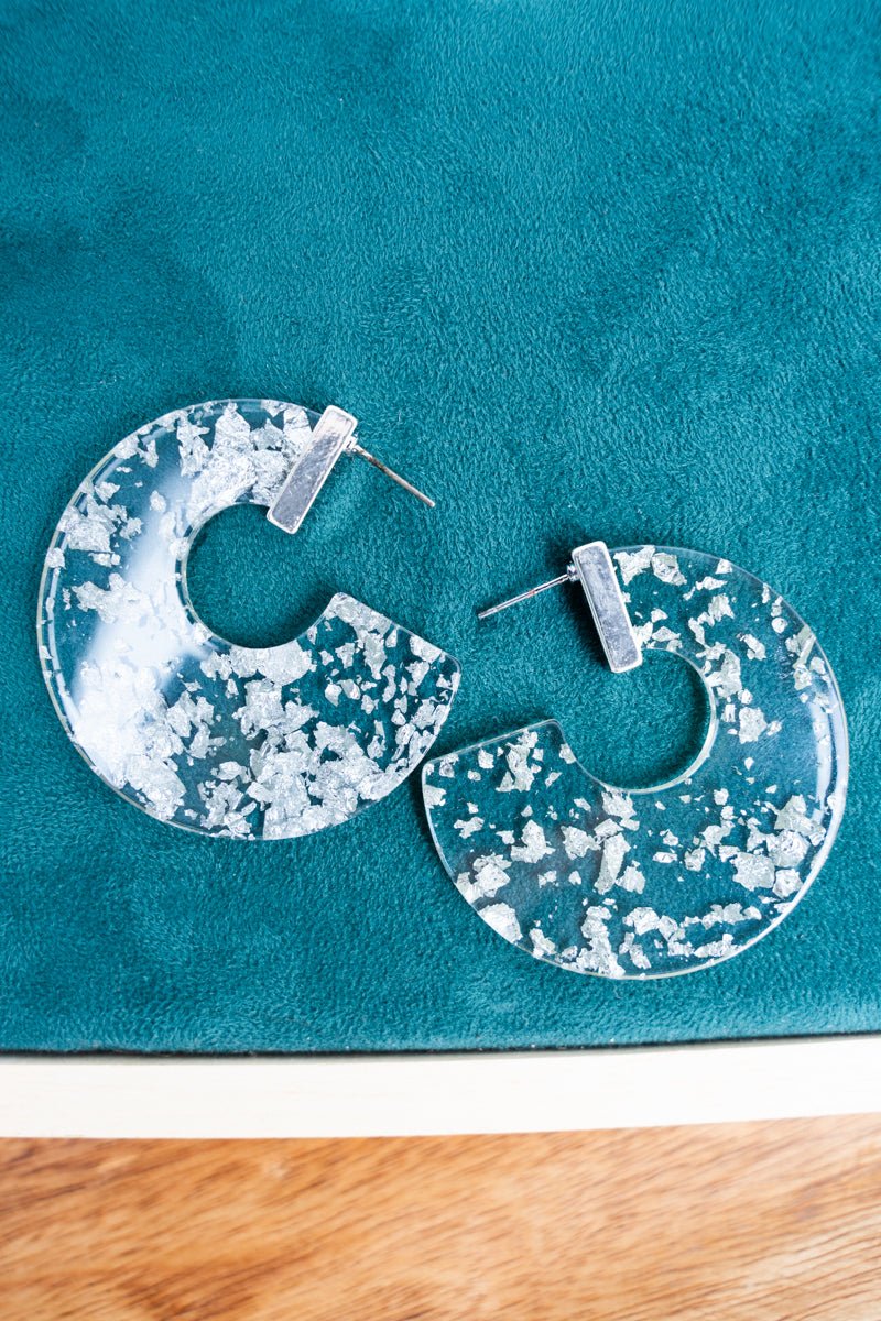 Crystal Avenue Speckled Lane Silver Acrylic Hoop Earrings - Wholesale Accessory Market