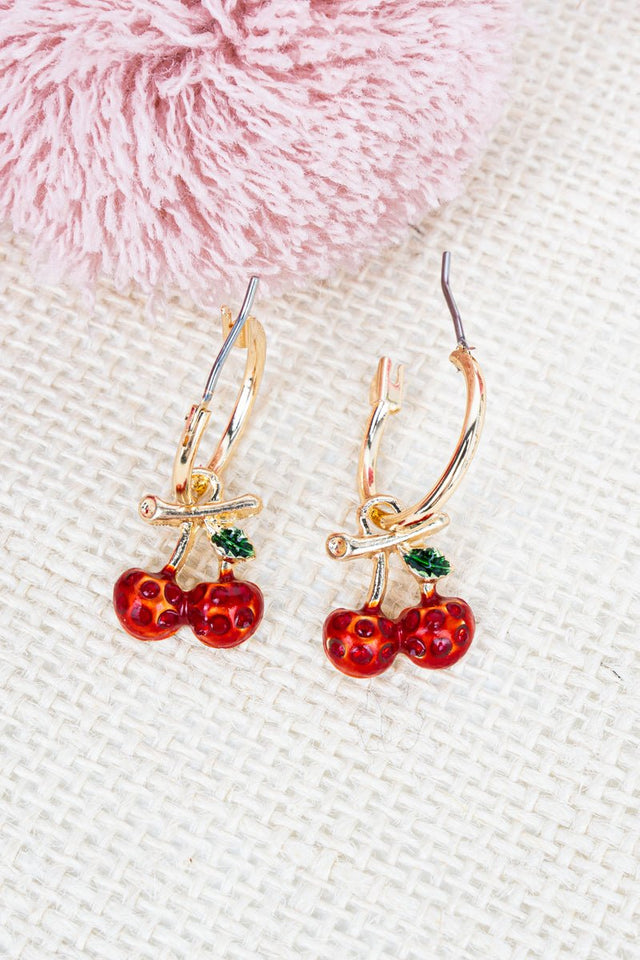Crystal Avenue Classic Cherry Goldtone Hoop Earrings - Wholesale Accessory Market