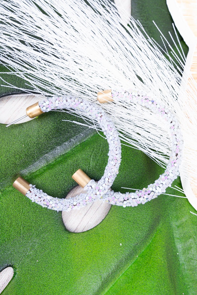 Crystal Avenue White Glitter 40mm Hoop Earrings - Wholesale Accessory Market