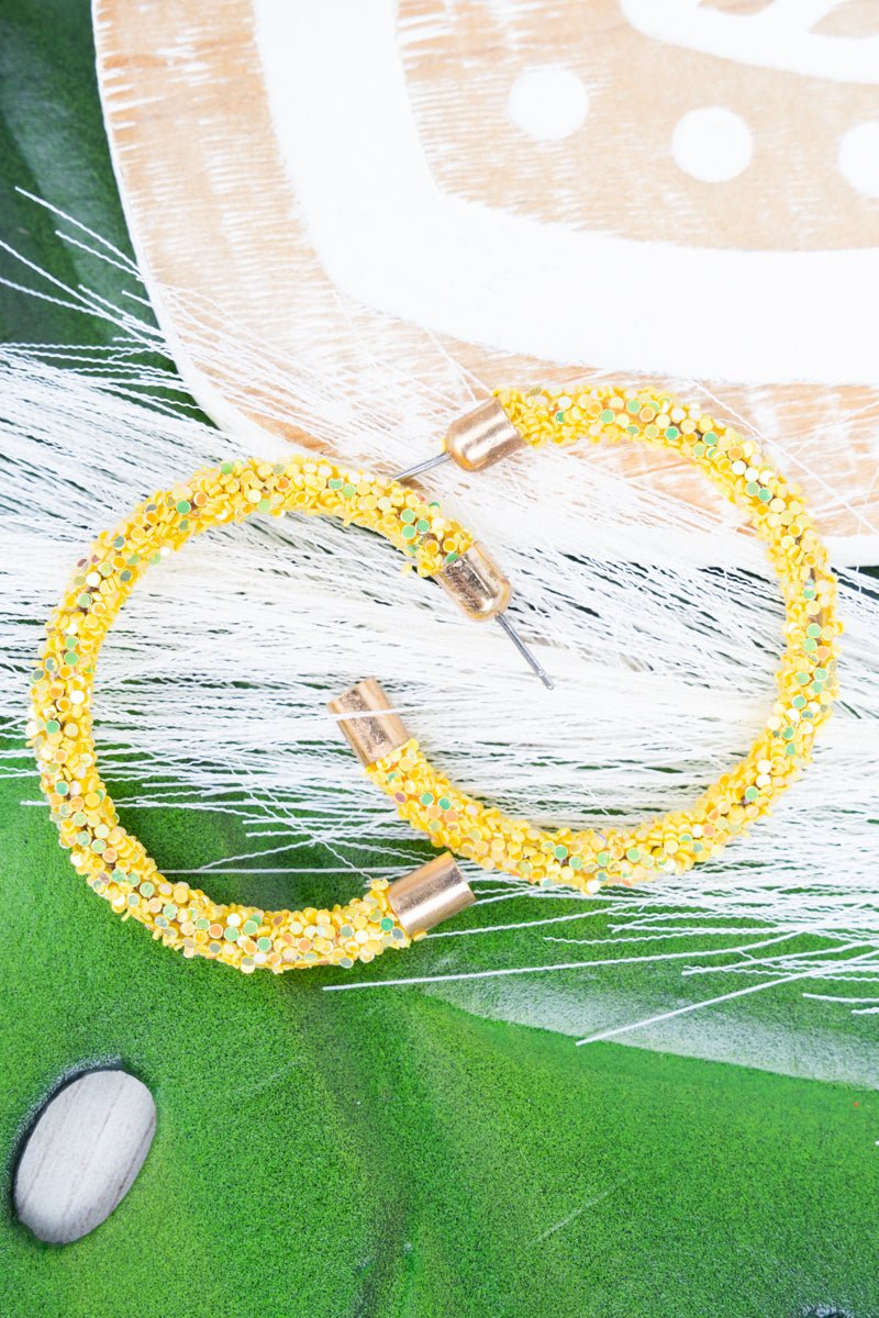 Crystal Avenue Yellow Glitter 40mm Hoop Earrings - Wholesale Accessory Market