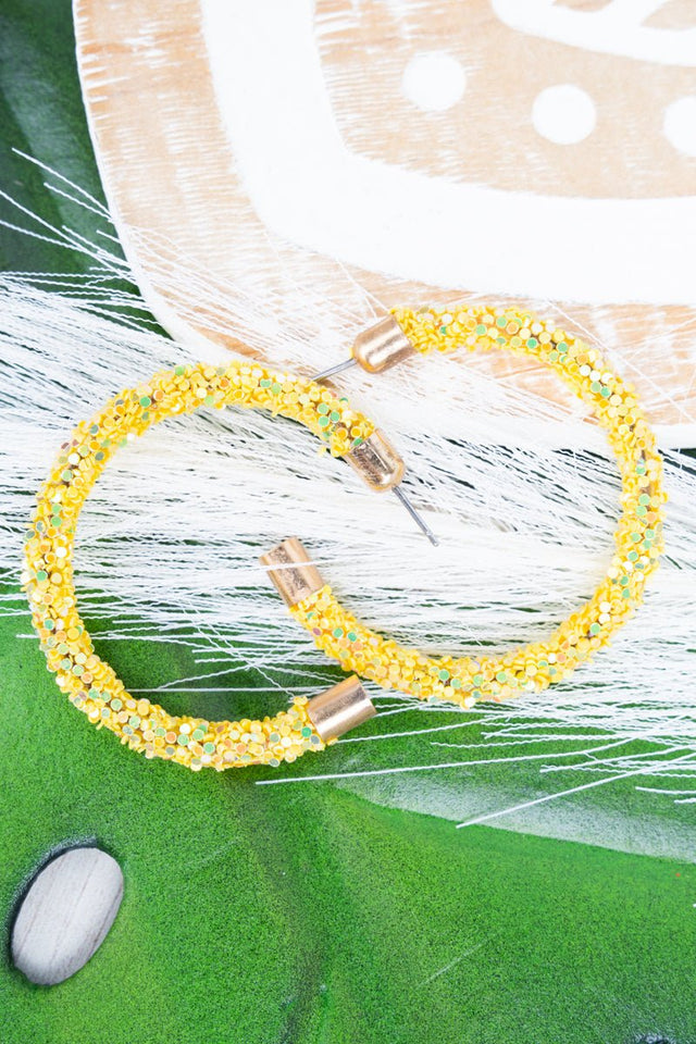 Crystal Avenue Yellow Glitter 40mm Hoop Earrings - Wholesale Accessory Market