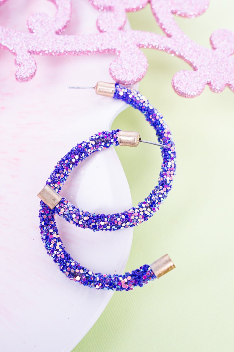 Crystal Avenue Violet Glitter 40mm Hoop Earrings - Wholesale Accessory Market