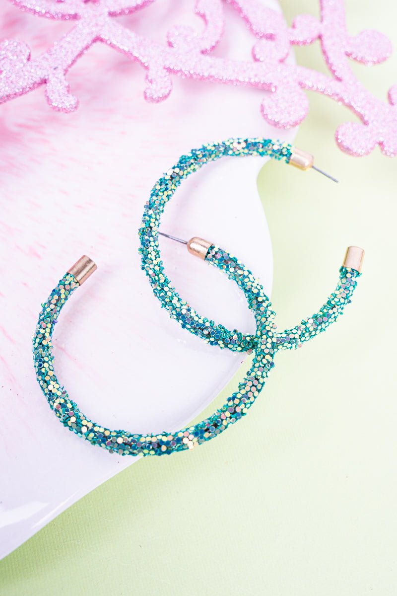 Crystal Avenue Emerald Glitter 55mm Hoop Earrings - Wholesale Accessory Market
