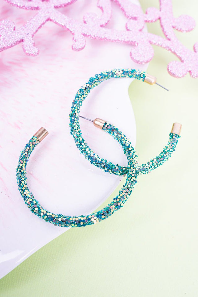 Crystal Avenue Emerald Glitter 55mm Hoop Earrings - Wholesale Accessory Market