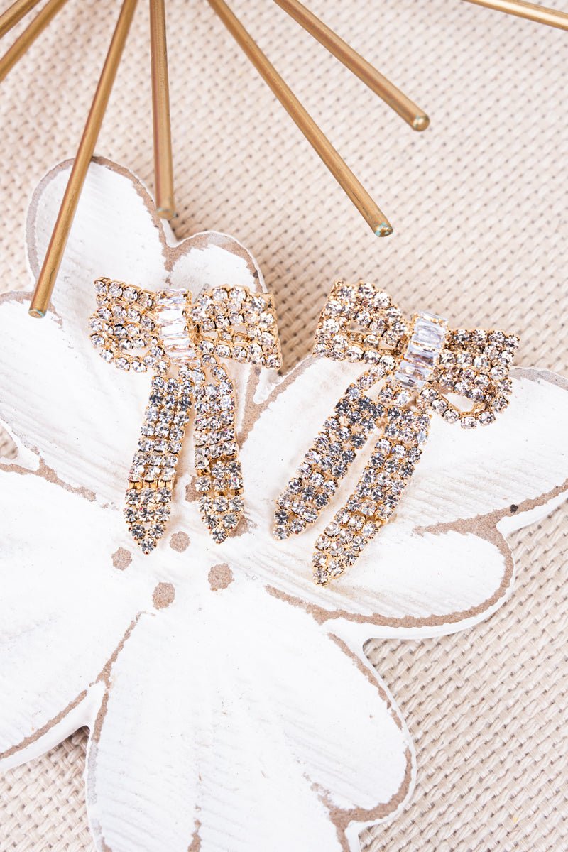 Crystal Avenue Belle Of The Ball Sparkling Goldtone Bow Earrings - Wholesale Accessory Market