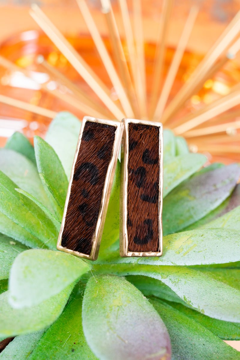 Crystal Avenue Goldbar Leopard Bar Earrings - Wholesale Accessory Market