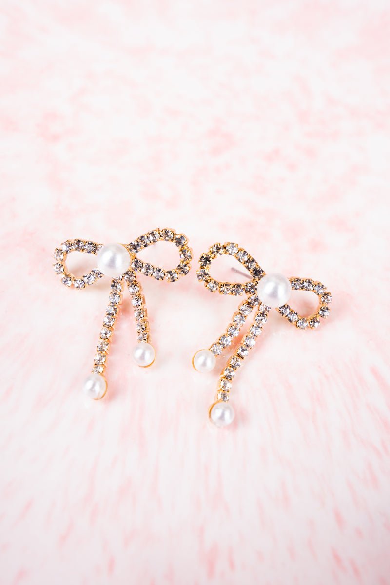 Crystal and Pearl LaBelle Bow Goldtone Earrings | Wholesale Accessory ...