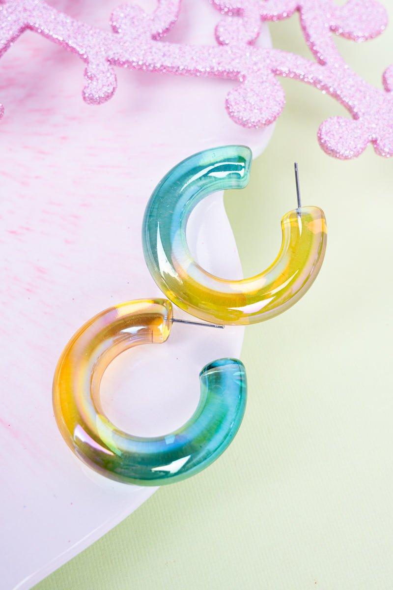 Crystal Avenue Green & Yellow Acrylic Hoop Earrings - Wholesale Accessory Market