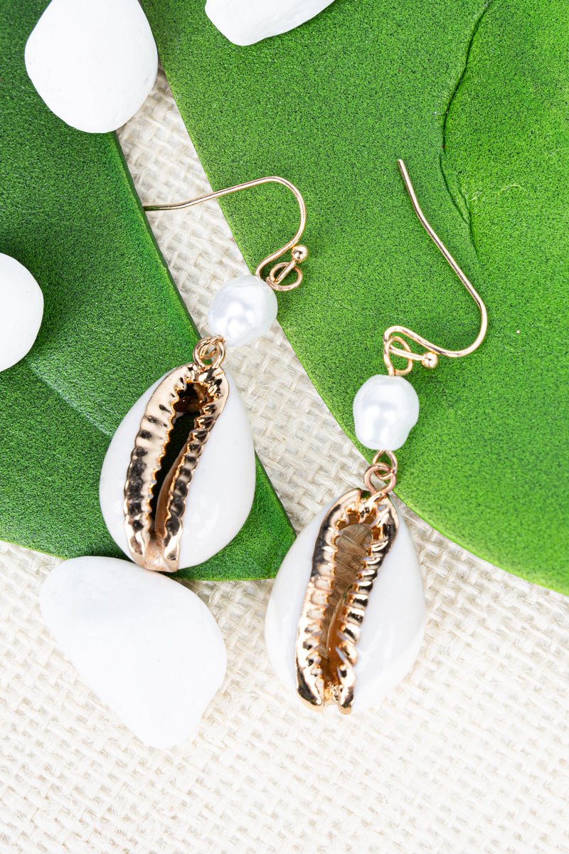 Crystal Avenue Coral Bay Cowrie & Pearl Earrings - Wholesale Accessory Market