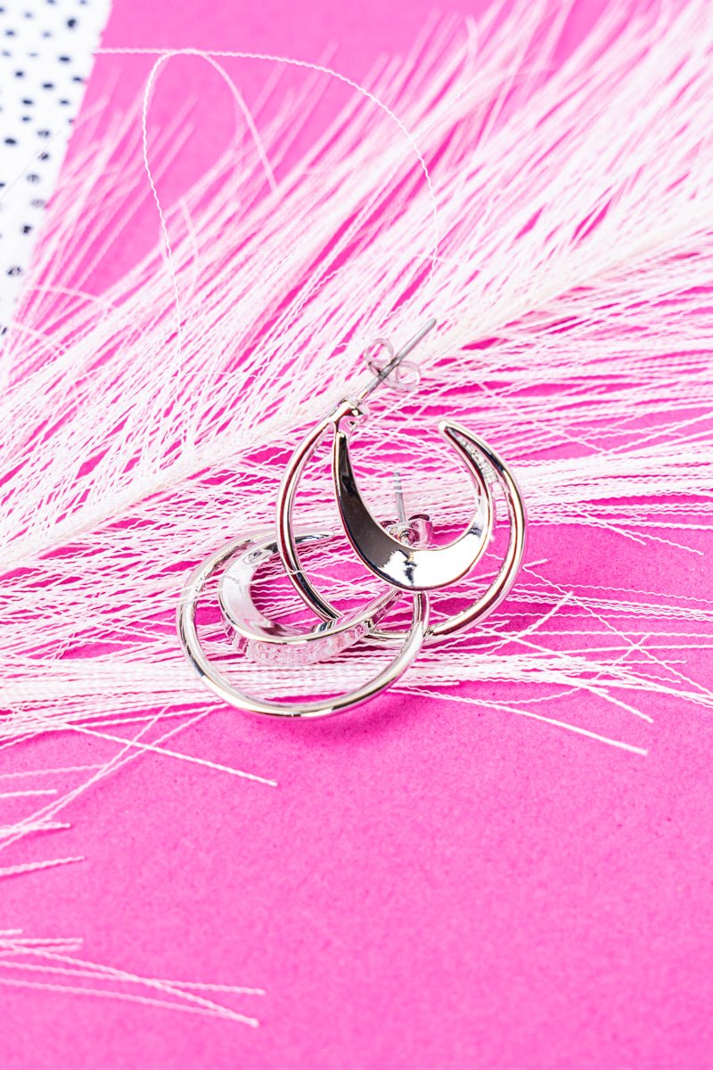 Crystal Avenue Lunar Sky Silvertone Hoop Earrings - Wholesale Accessory Market