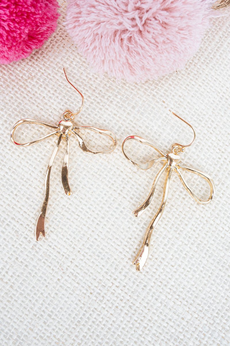 Crystal Avenue Tied & True Goldtone Bow Earrings - Wholesale Accessory Market