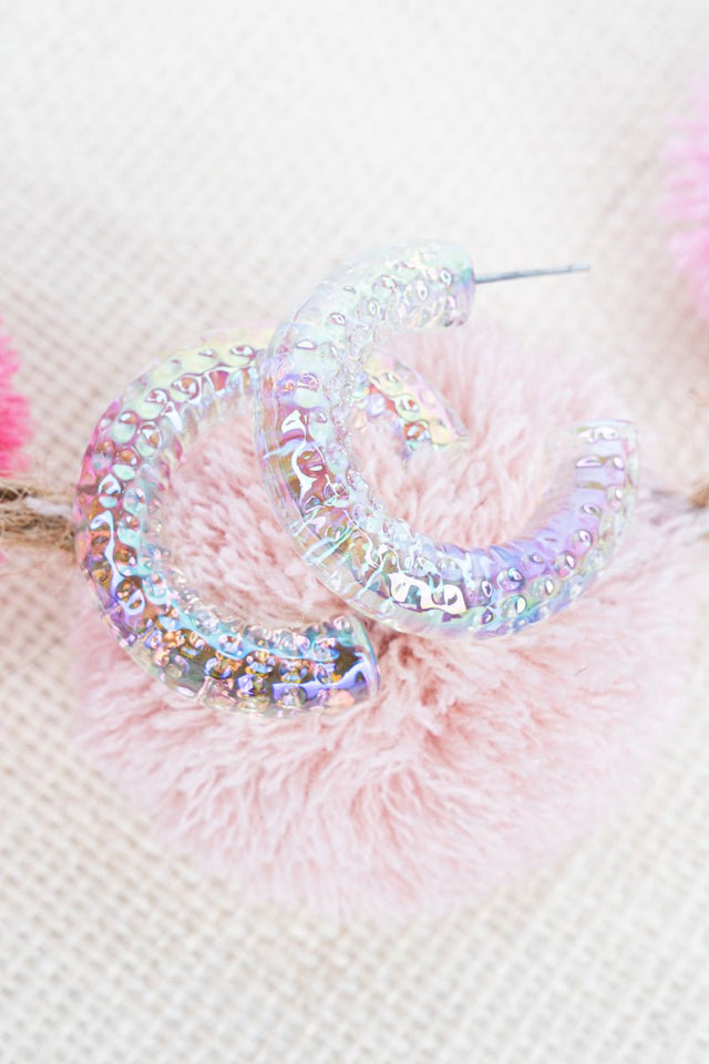 Crystal Avenue Iridescent Acrylic Hoop Earrings - Wholesale Accessory Market