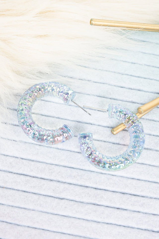 Crystal Avenue Iridescent Aqua Acrylic Hoop Earrings - Wholesale Accessory Market