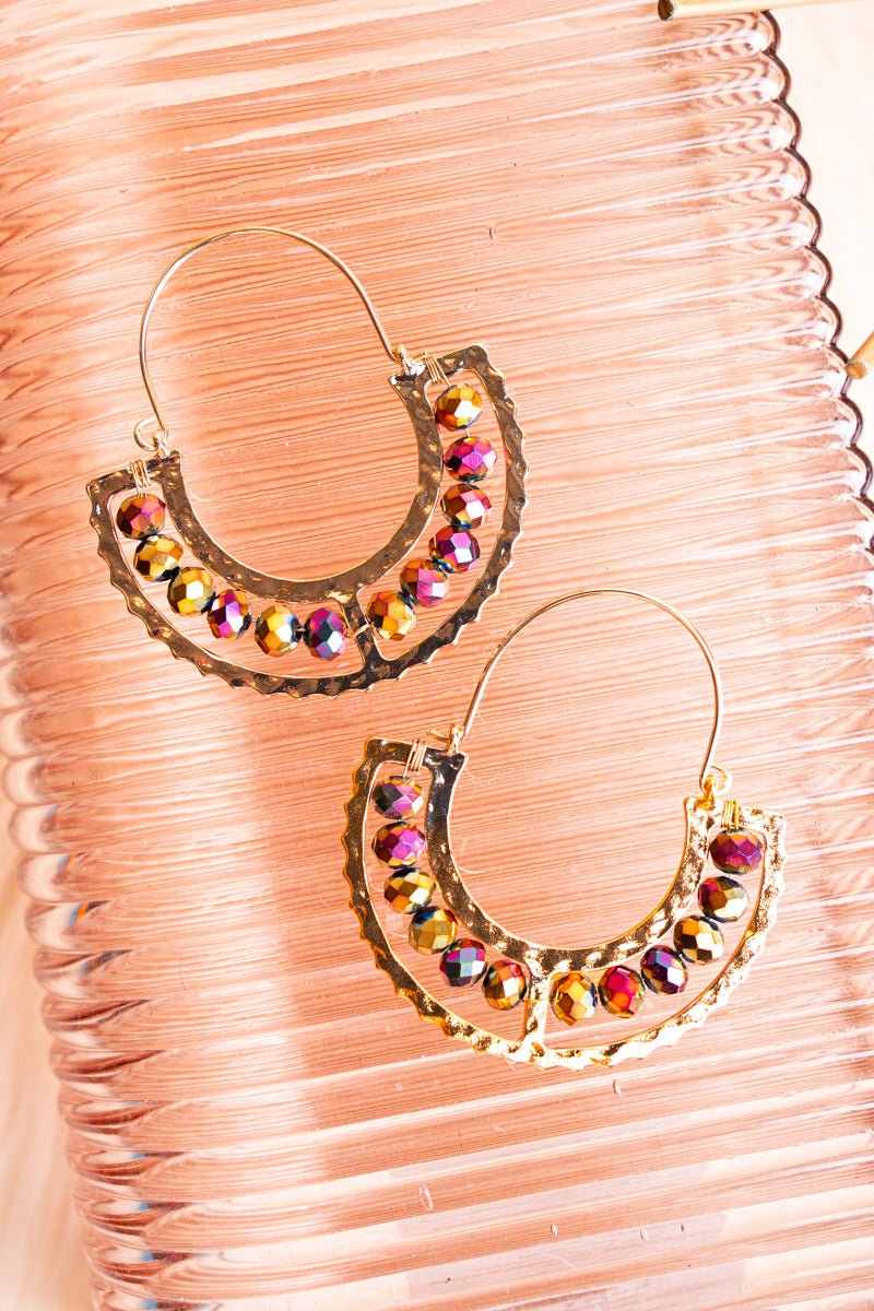 Crystal Avenue NYC Dark Iridescent Beaded Goldtone Hoop Earrings - Wholesale Accessory Market