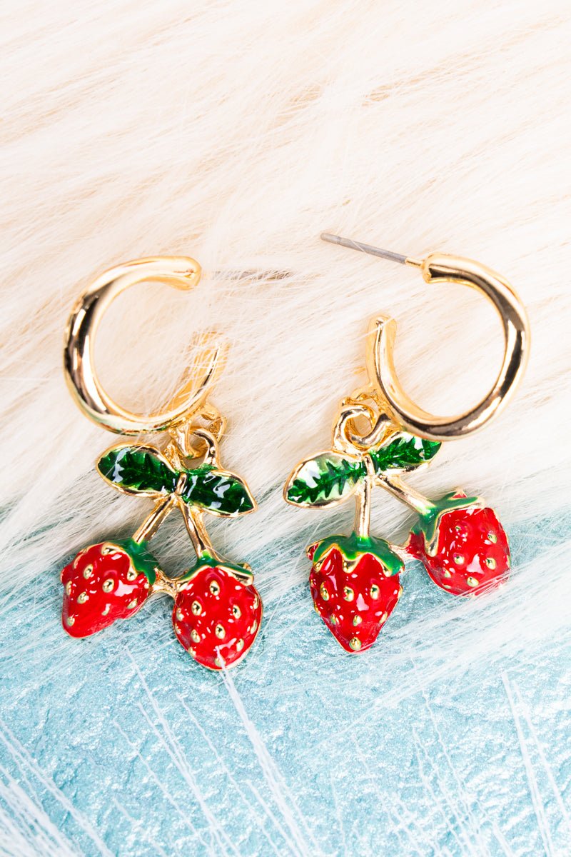 Crystal Avenue Strawberry Pickin Goldtone Earrings - Wholesale Accessory Market