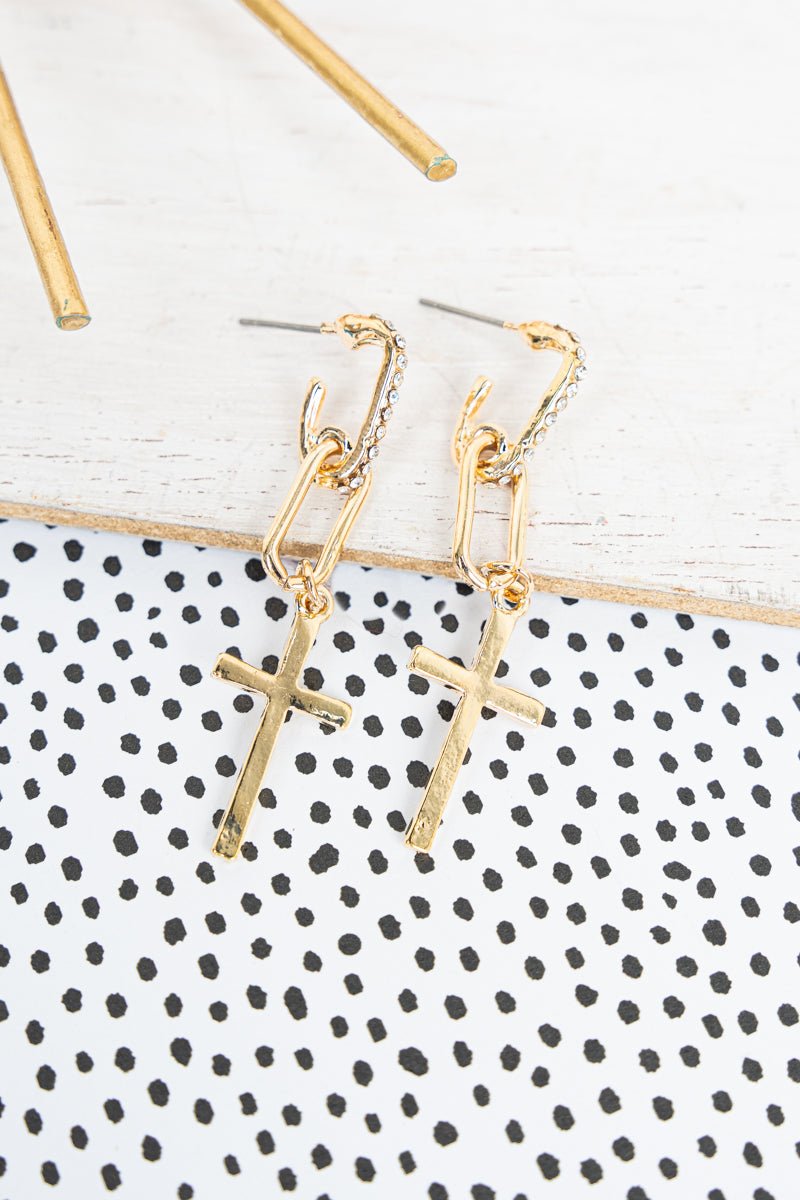 Crystal Avenue Cordelia Goldtone Cross Earrings - Wholesale Accessory Market