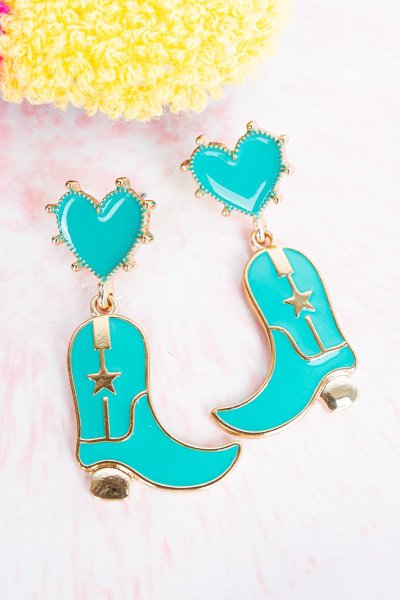 Crystal Avenue Trendy In Turquoise Boots Goldtone Earrings - Wholesale Accessory Market