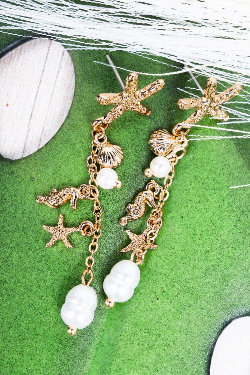 Crystal Avenue Ocean Point Goldtone Pearl Dangling Earrings - Wholesale Accessory Market