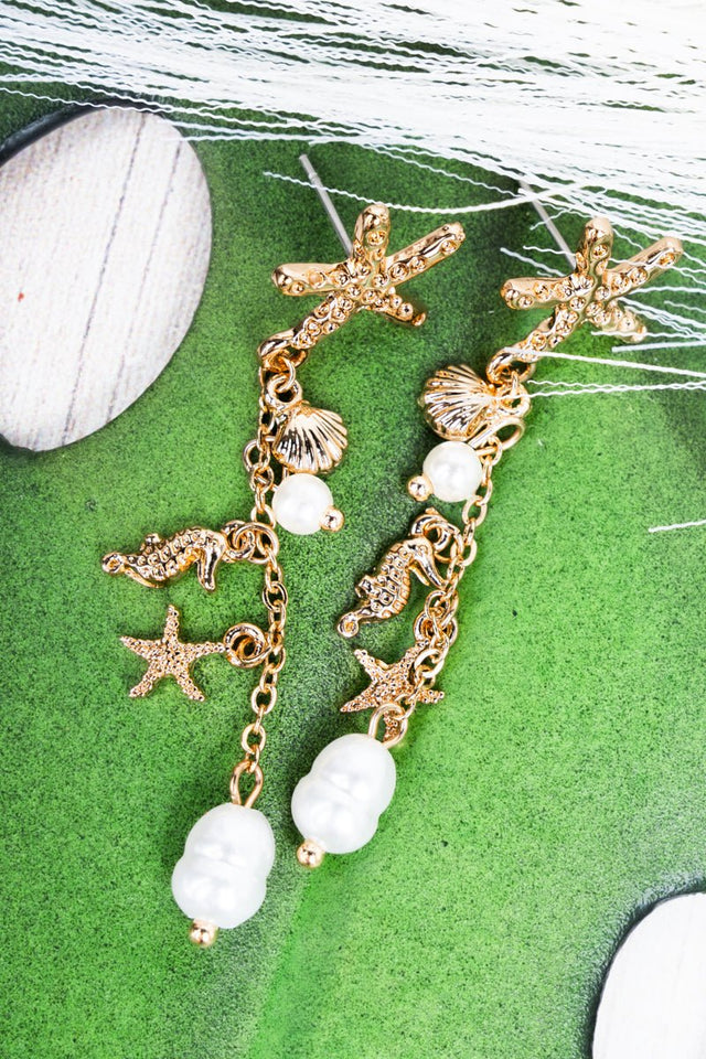 Crystal Avenue Ocean Point Goldtone Pearl Dangling Earrings - Wholesale Accessory Market