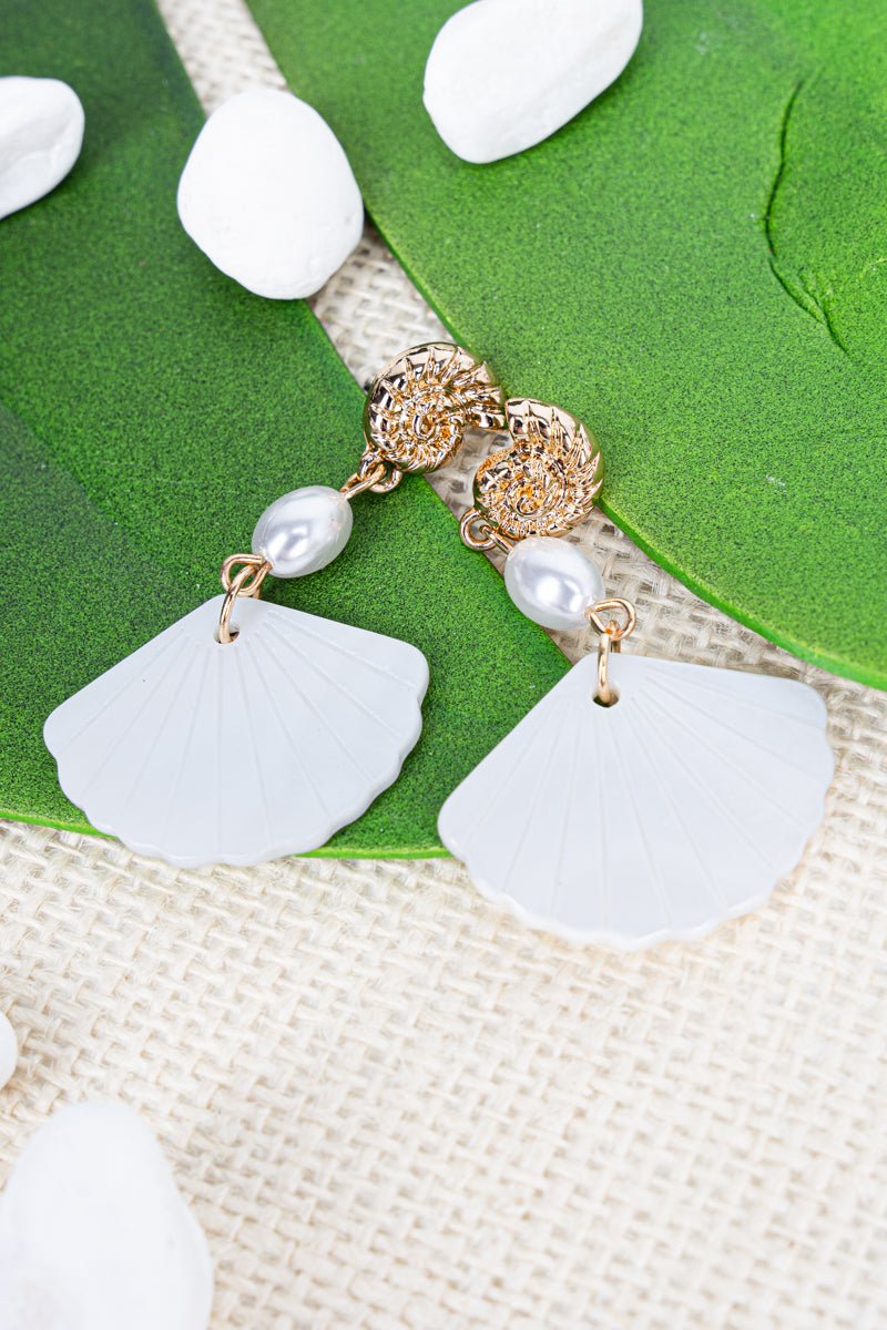 Crystal Avenue White Seashell Showstopper Drop Earrings - Wholesale Accessory Market