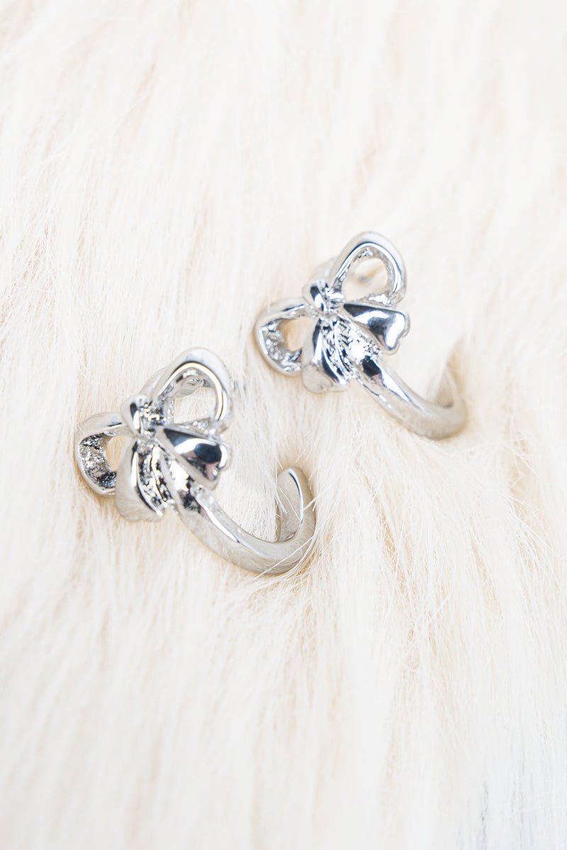 Crystal Avenue Trixie Bow Silvertone Hoop Earrings - Wholesale Accessory Market